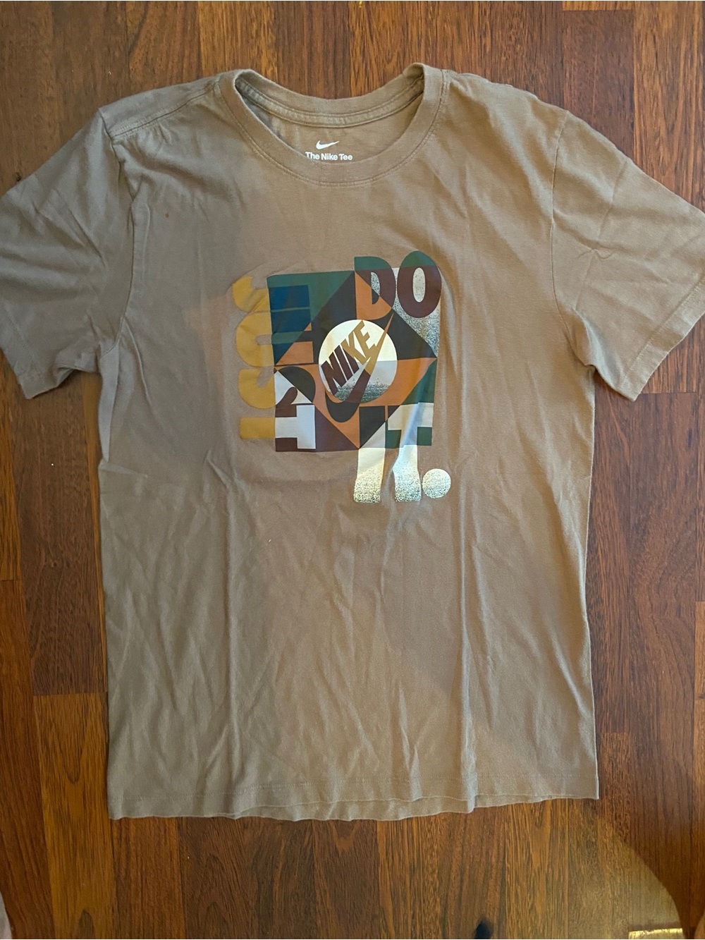 Nike Men's Brown Short Sleeve Tee with Multicolor Geometric 'Do It' Graphic
